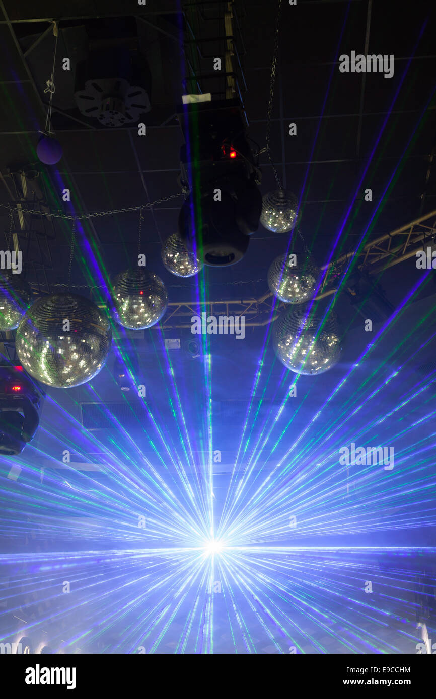 Disco light show, Stage lights with laser Stock Photo Alamy