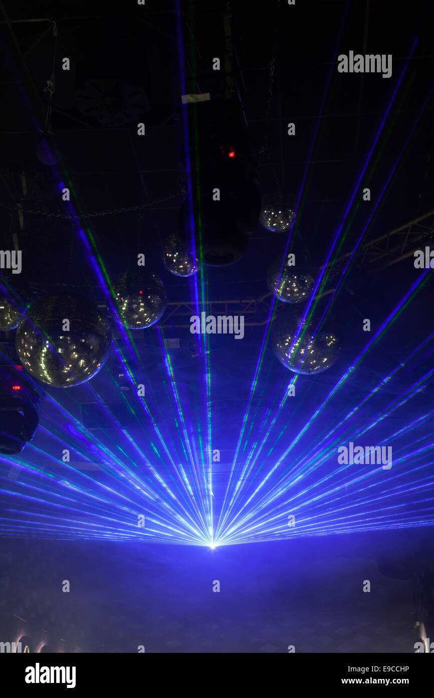 Disco light show, Stage lights with laser Stock Photo Alamy