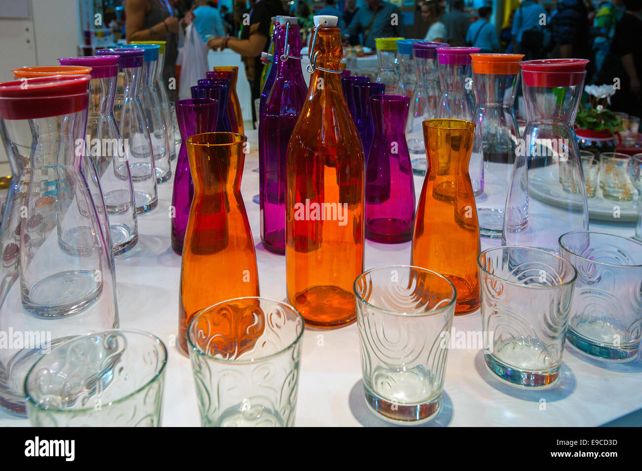 Torino, Piedmont, Italy. 24th Oct, 2014. Salone del Gusto e Terra Madre - Torino Lingotto -23 - 27 October 2014 - Stand Bormioli -glasses and  bottles in glass Credit:  Realy Easy Star/Alamy Live News Stock Photo