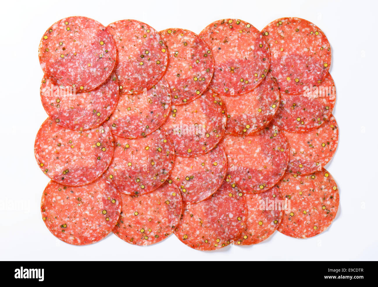 Download Thinly Sliced Salami Sausage Flavoured With Green Peppercorns Stock Photo Alamy PSD Mockup Templates