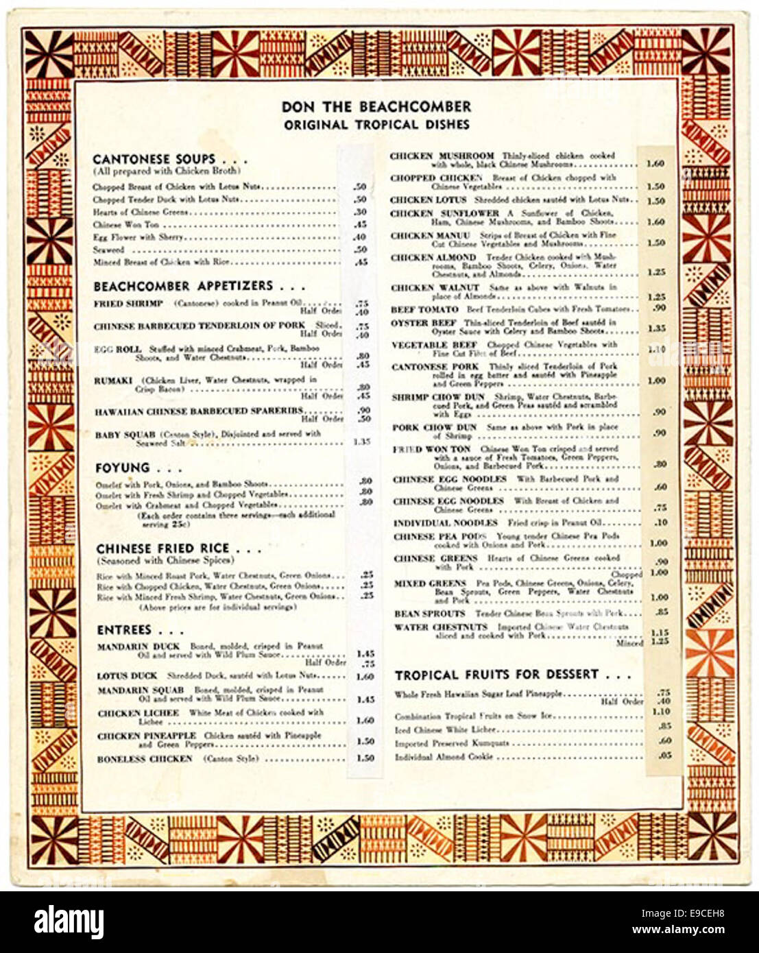 T-shirt Beachcomber (pas Don's) Drink Menu Tiki reproduction d'art