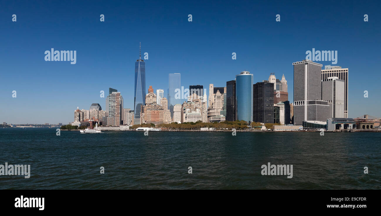 The New York City skyline at afternoon w the Freedom tower 2014 Stock Photo