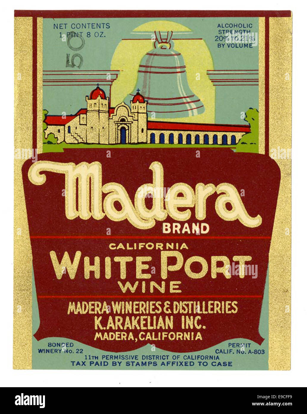Wine label, K. Arakelian Inc., Madera Brand California White Port Wine Stock Photo