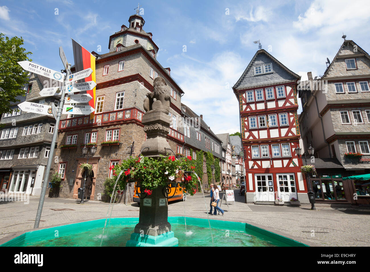 City hall, Buttermarkt butter market, historic old town of Herborn, Hesse, Germany, Europe, Stock Photo