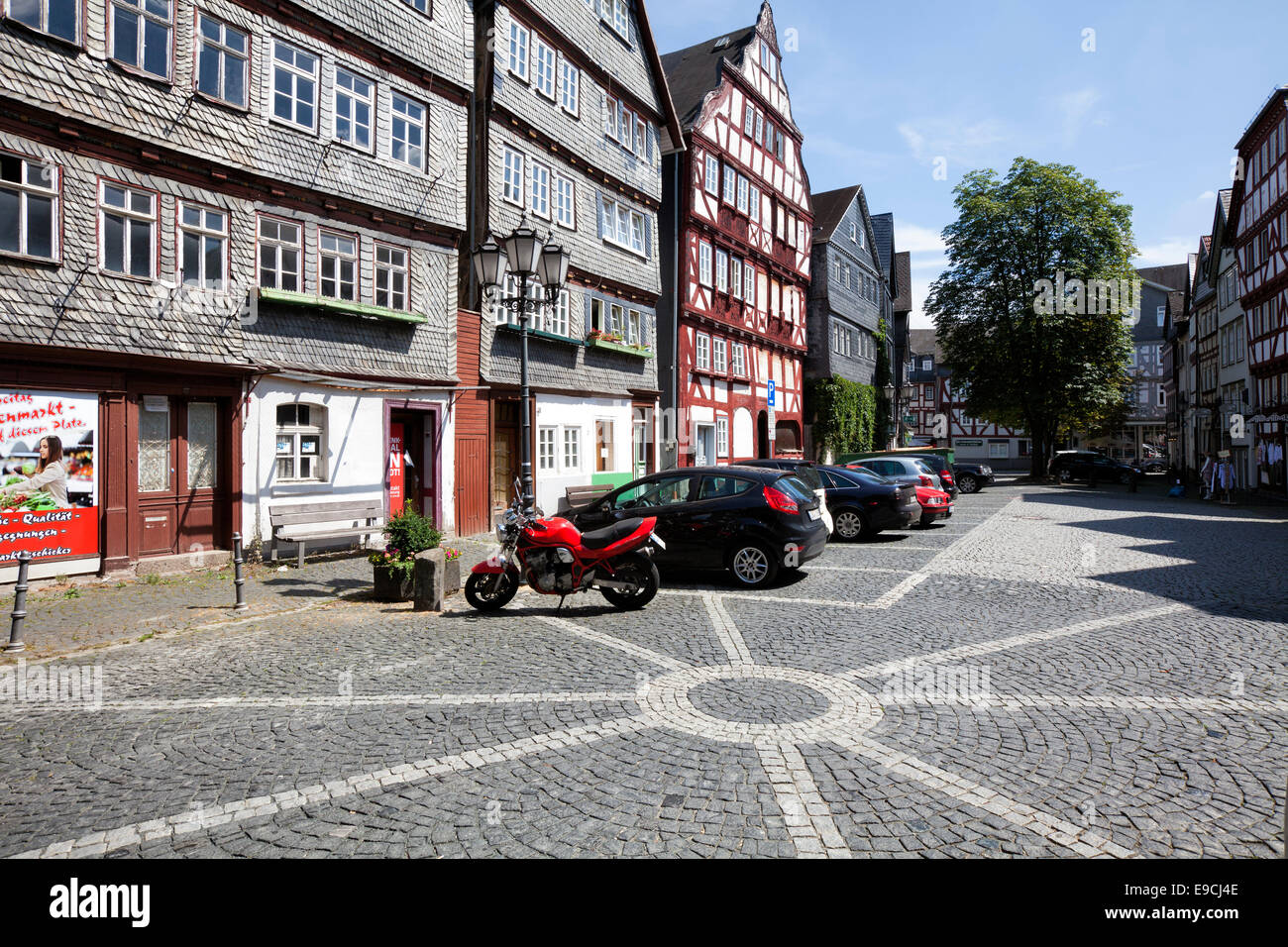 Kornmarkt grain market; historic old town of Herborn; Hesse; Germany; Europe; Stock Photo
