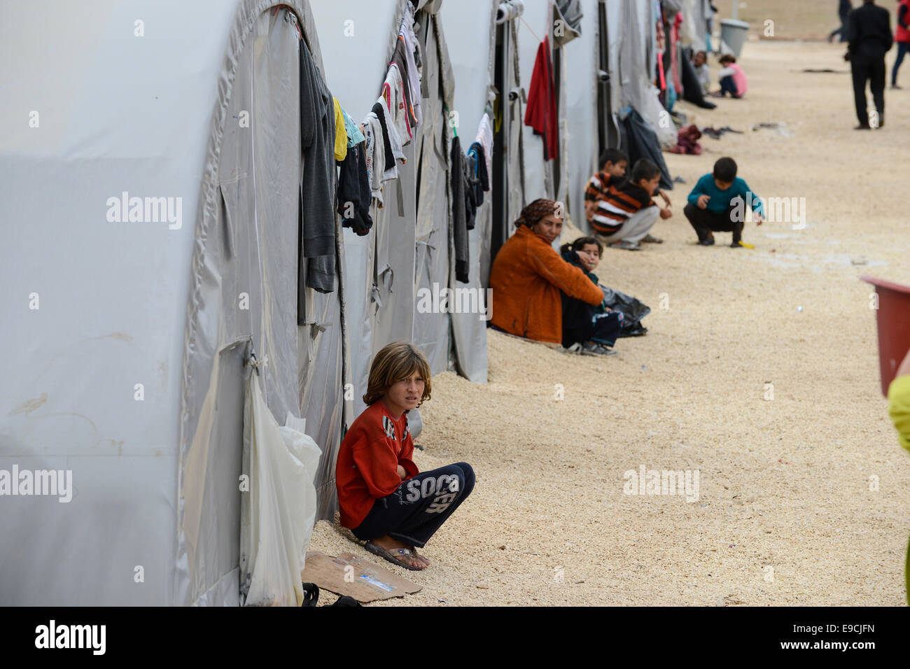 TURKEY, Suruc,10 km away from syrian border and from IS Islamic state besieged town Kobani, syrian refugees from Kobane in camp Stock Photo