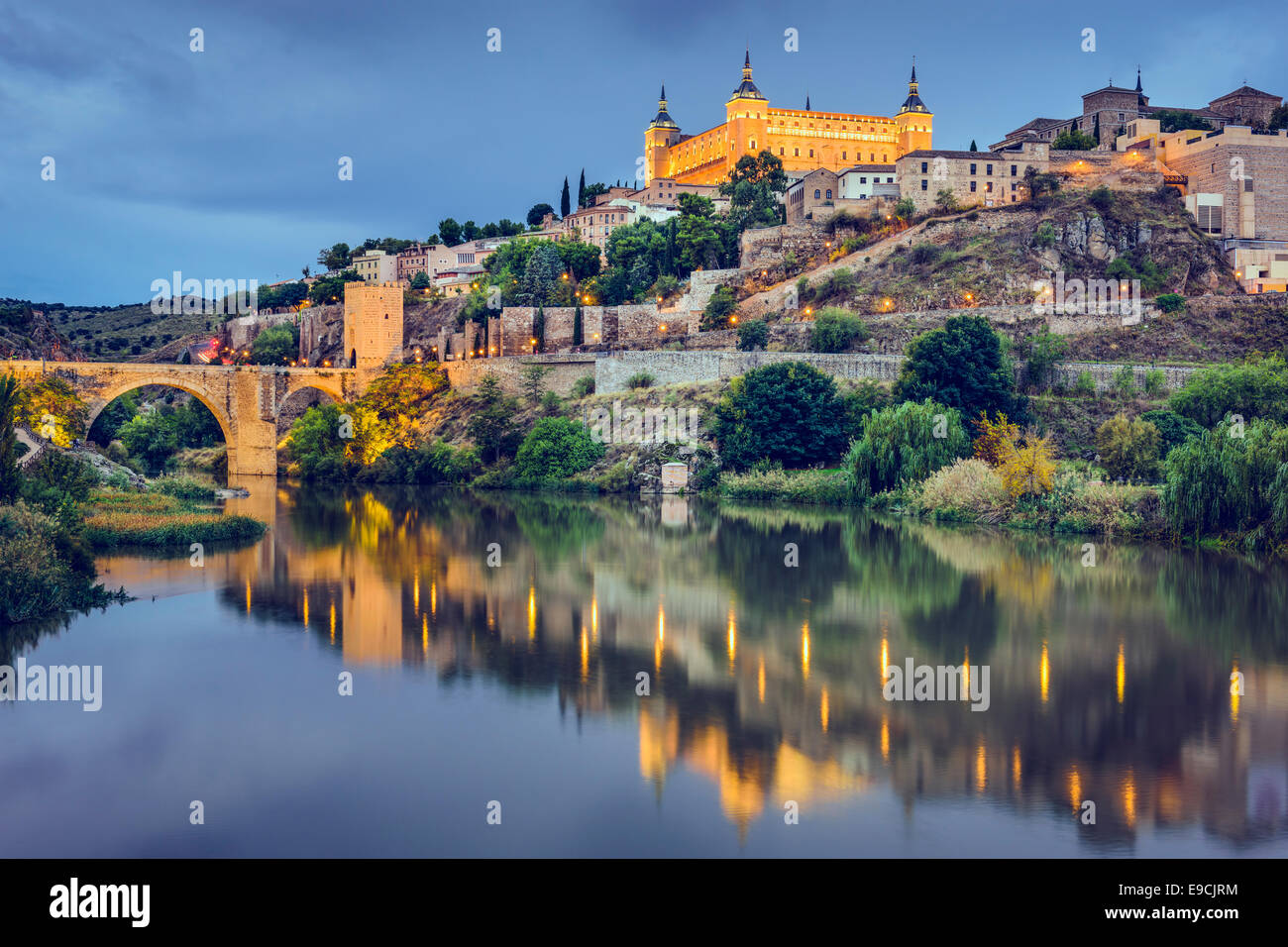 Toledo, Spain town skyline on the Tagus River. Stock Photo