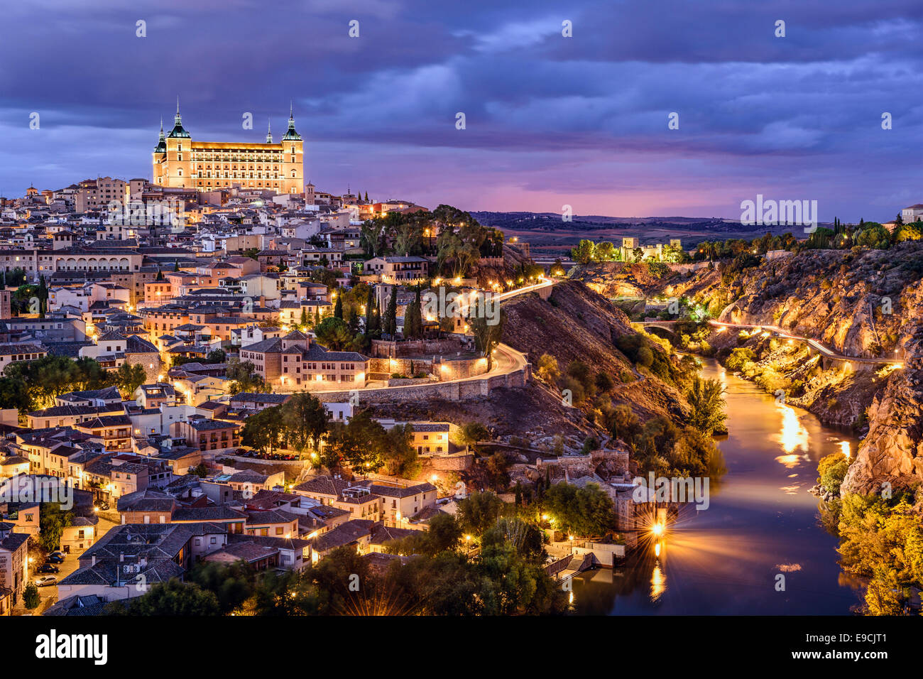 Toledo, Spain town skyline on the Tagus River. Stock Photo