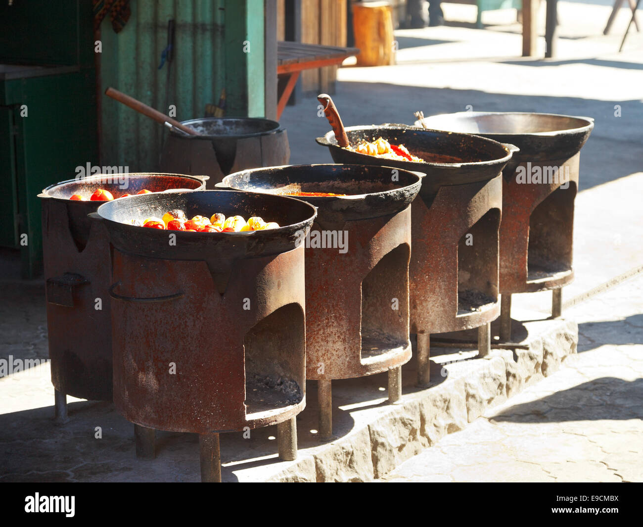 cooking of tatar dishes in outdoor cafe in Crimea Stock Photo