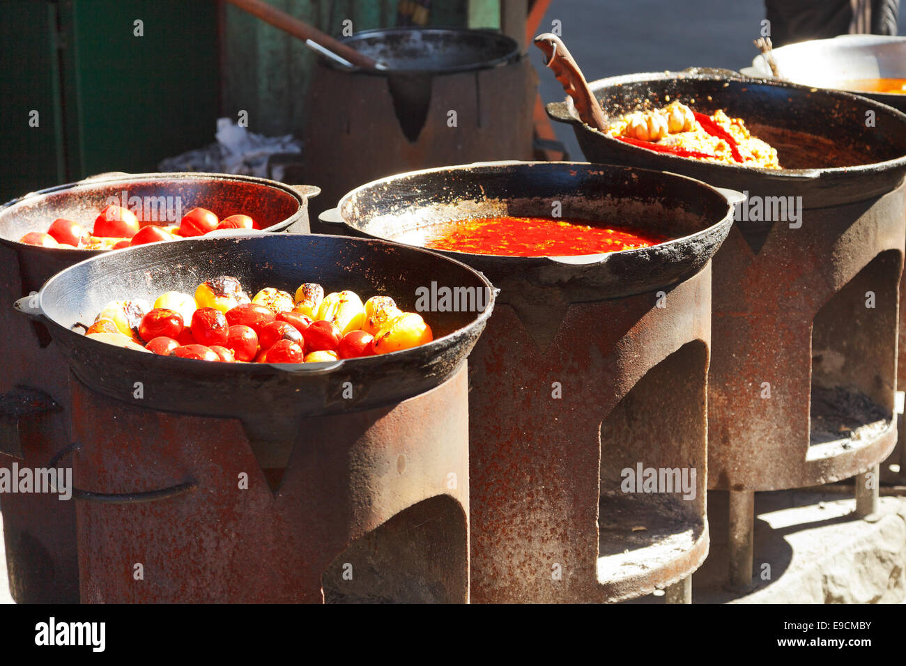 ovens with tatar cooking on outdoor cafe in Crimea Stock Photo