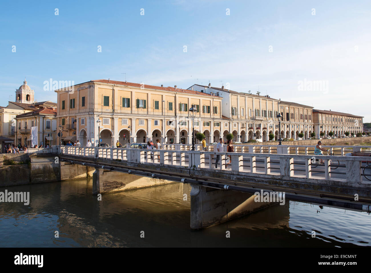 People, Bridge, River, Street, Fiume Misa, traffic, Summer Jamboree 2014, City, historic, italian, overview, view, Adriatic, Sea Stock Photo