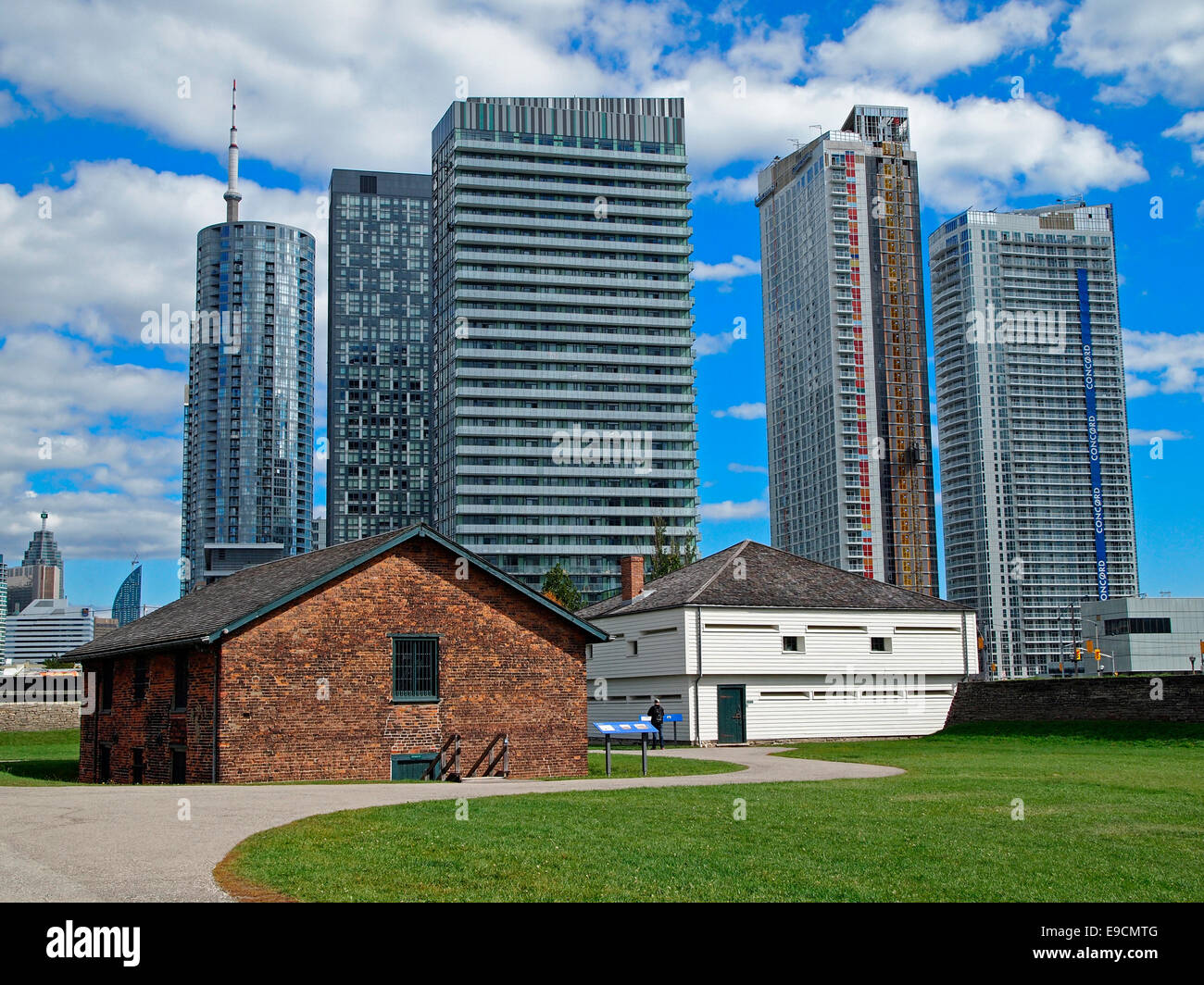 The wooden and brick buildings within Fort York, Toronto, Ontario, Canada Stock Photo
