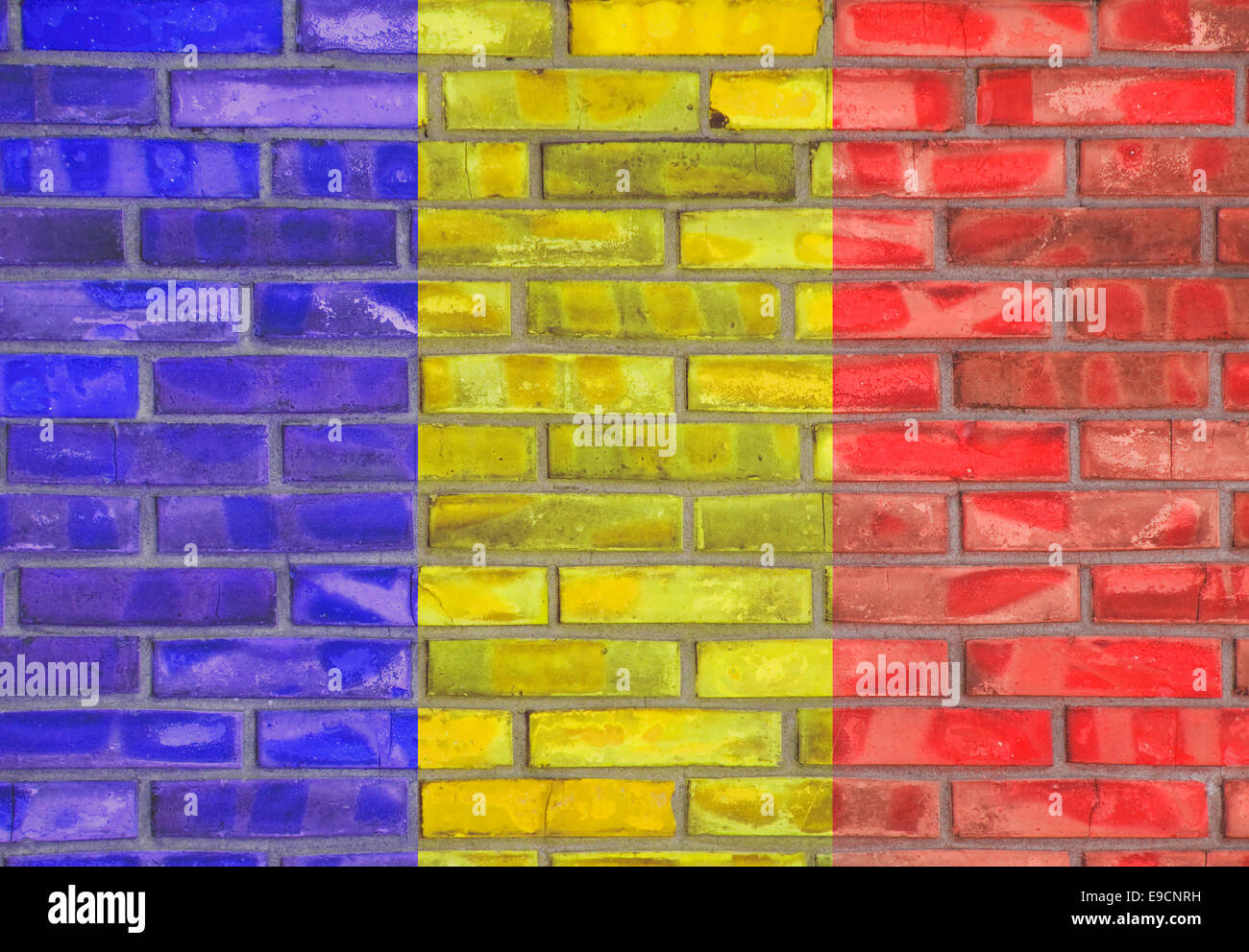 brick wall with drawn the flag of romania, perfect for a beautiful background Stock Photo