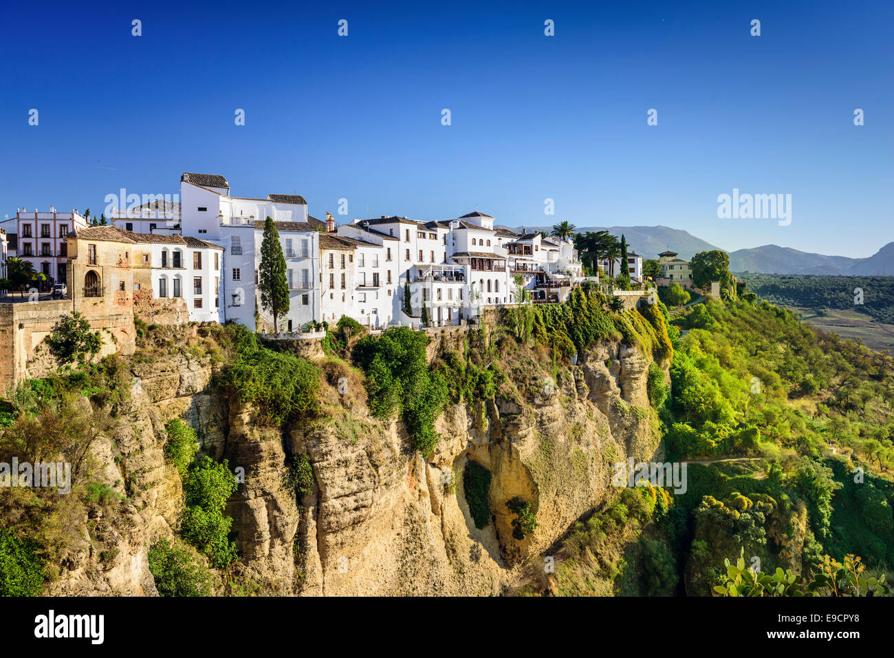 Ronda, Spain buildings on the Tajo Gorge. Stock Photo