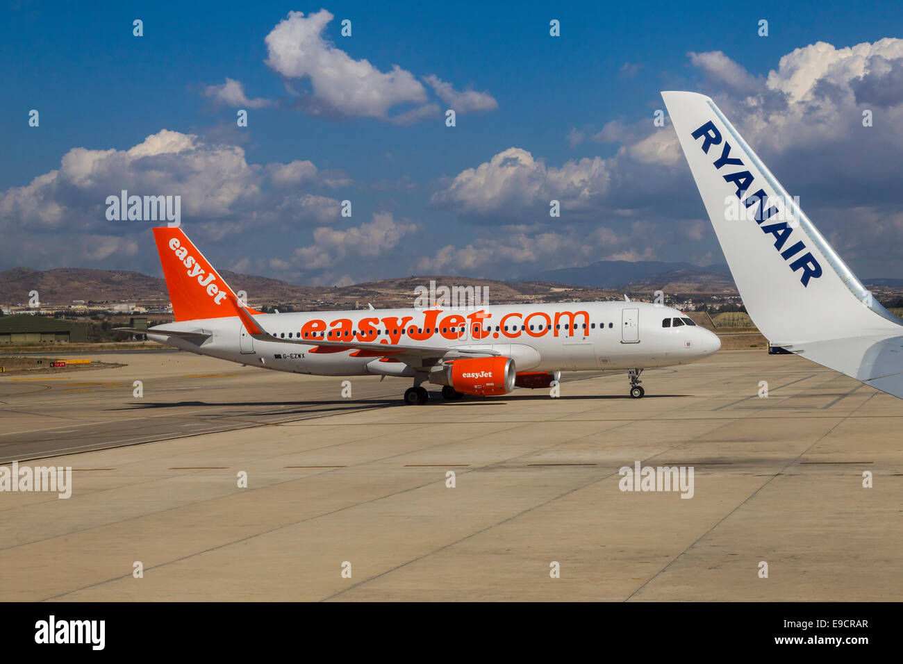 Onboard an Ryanair Boeing 737800 taking off from Paphos Cyprus Stock