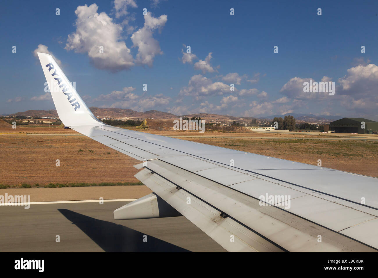 Onboard an Ryanair Boeing 737800 taking off from Paphos Cyprus Stock