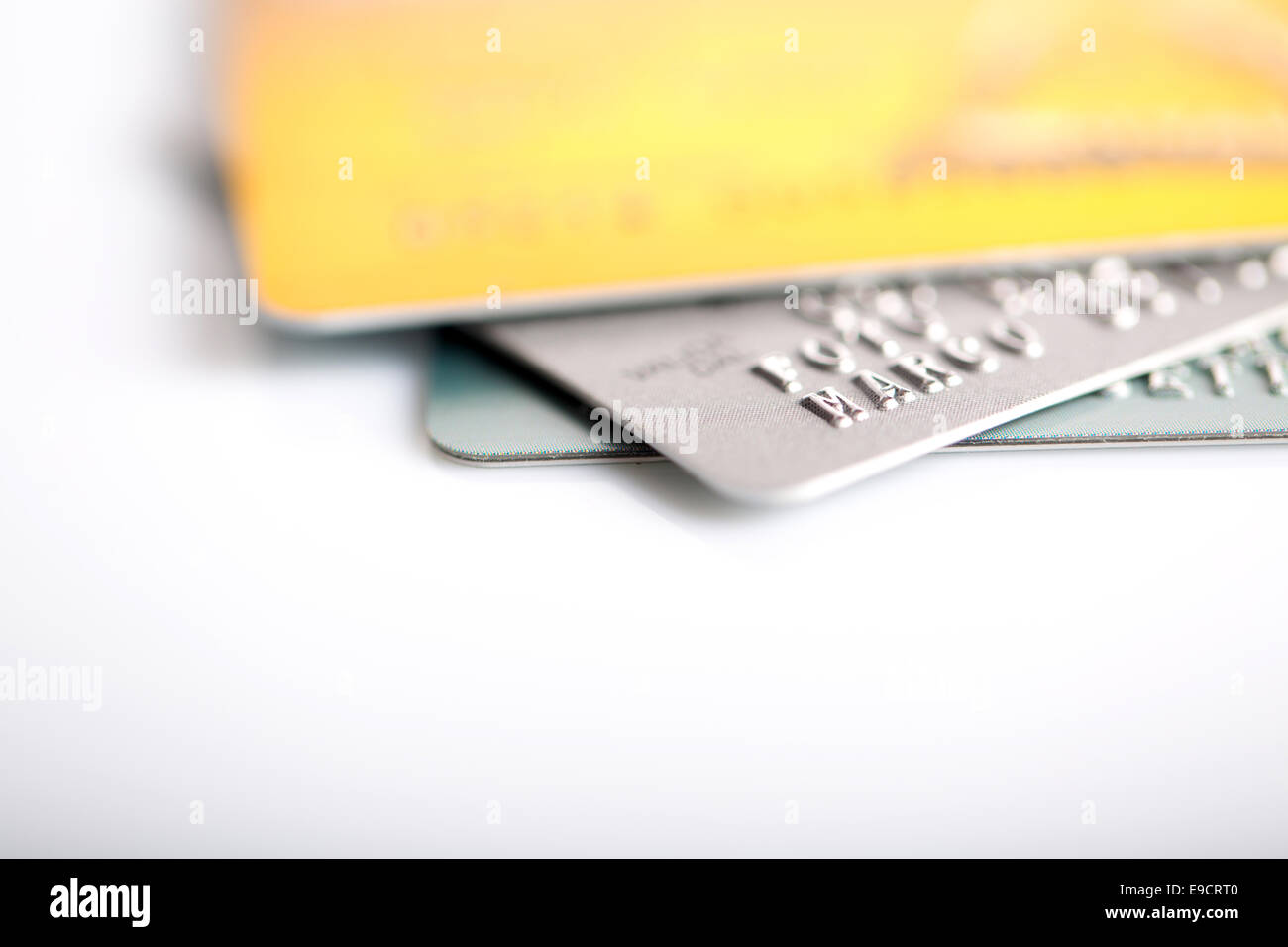Group of credit cards on a white backround Stock Photo