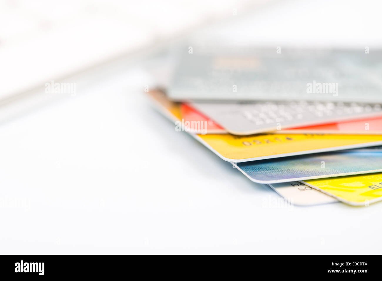 Group of credit cards on a white backround Stock Photo