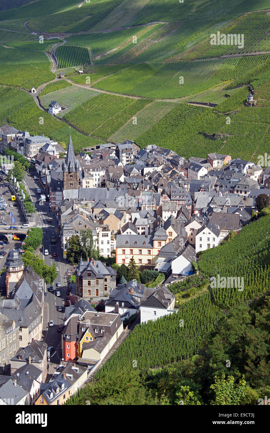 Aerial view vineyards and old town Bernkastel-Kues Moselle Valley Germany Stock Photo