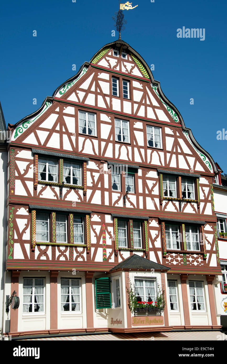 Half timbered facade Marktplatz Bernkastel-Kues Moselle Valley Germany Stock Photo