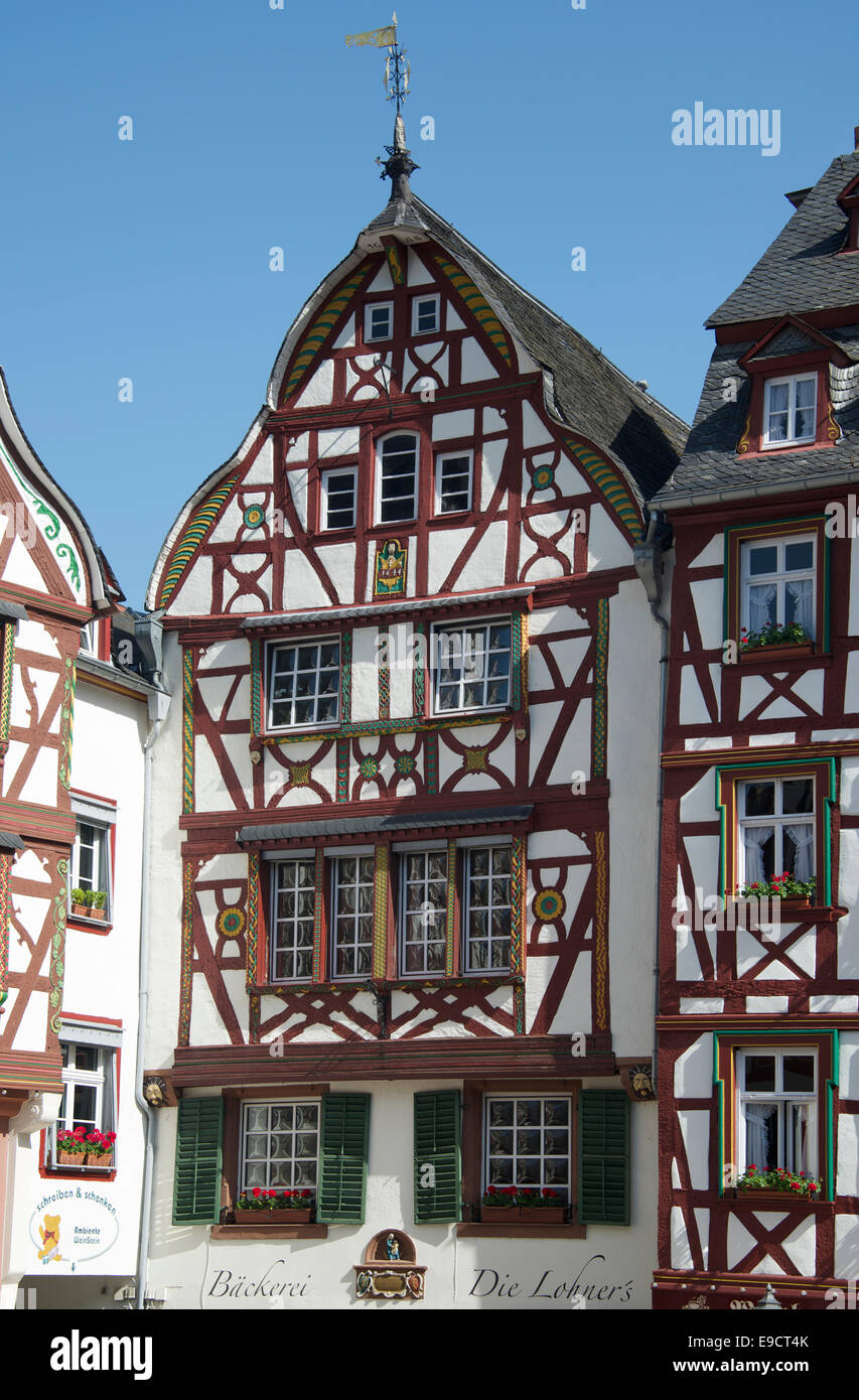 Half timbered facades Marktplatz Bernkastel-Kues Moselle Valley Germany Stock Photo