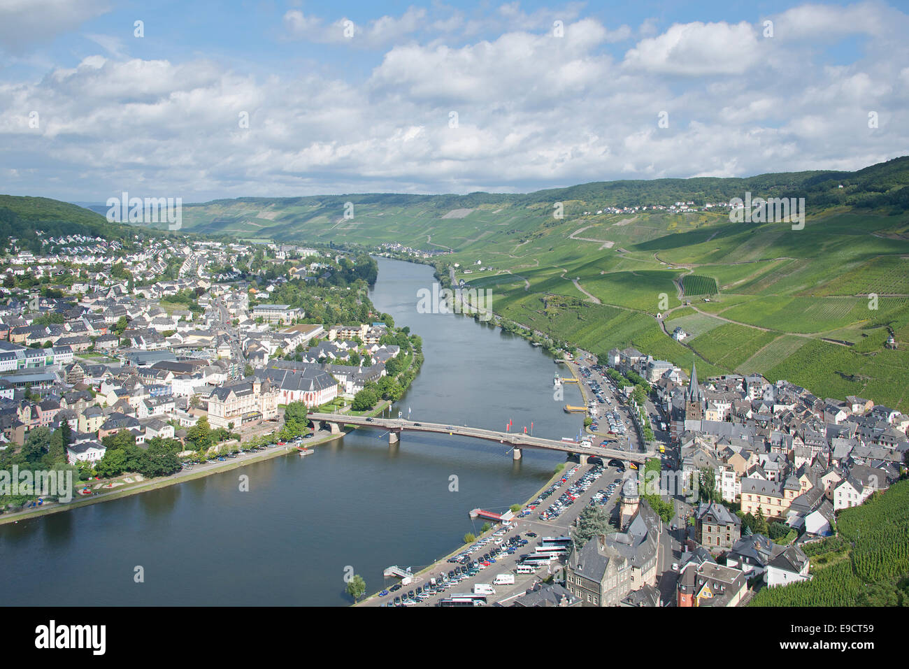 Panoramic view Moselle River and Bernkastel-Kues Moselle Valley Germany Stock Photo