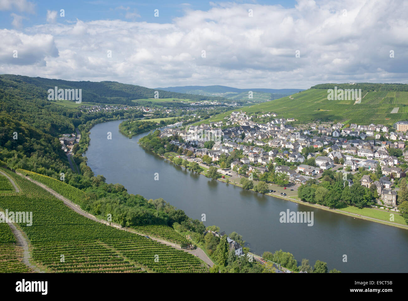 Panoramic view Moselle River Bernkastel-Kues Moselle Valley Germany Stock Photo