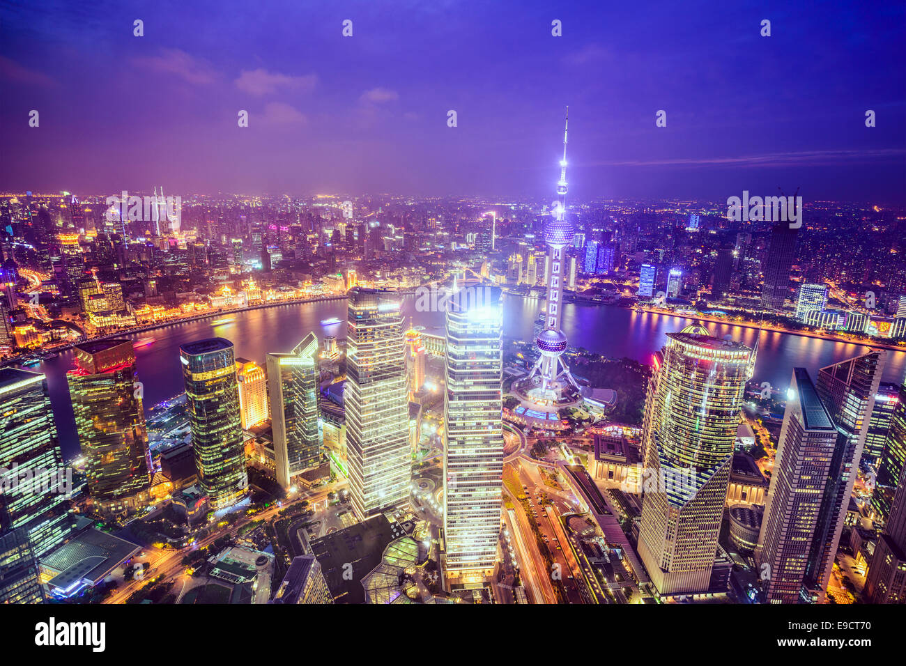 Shanghai, China City Skyline view over the Pudong Financial District. Stock Photo