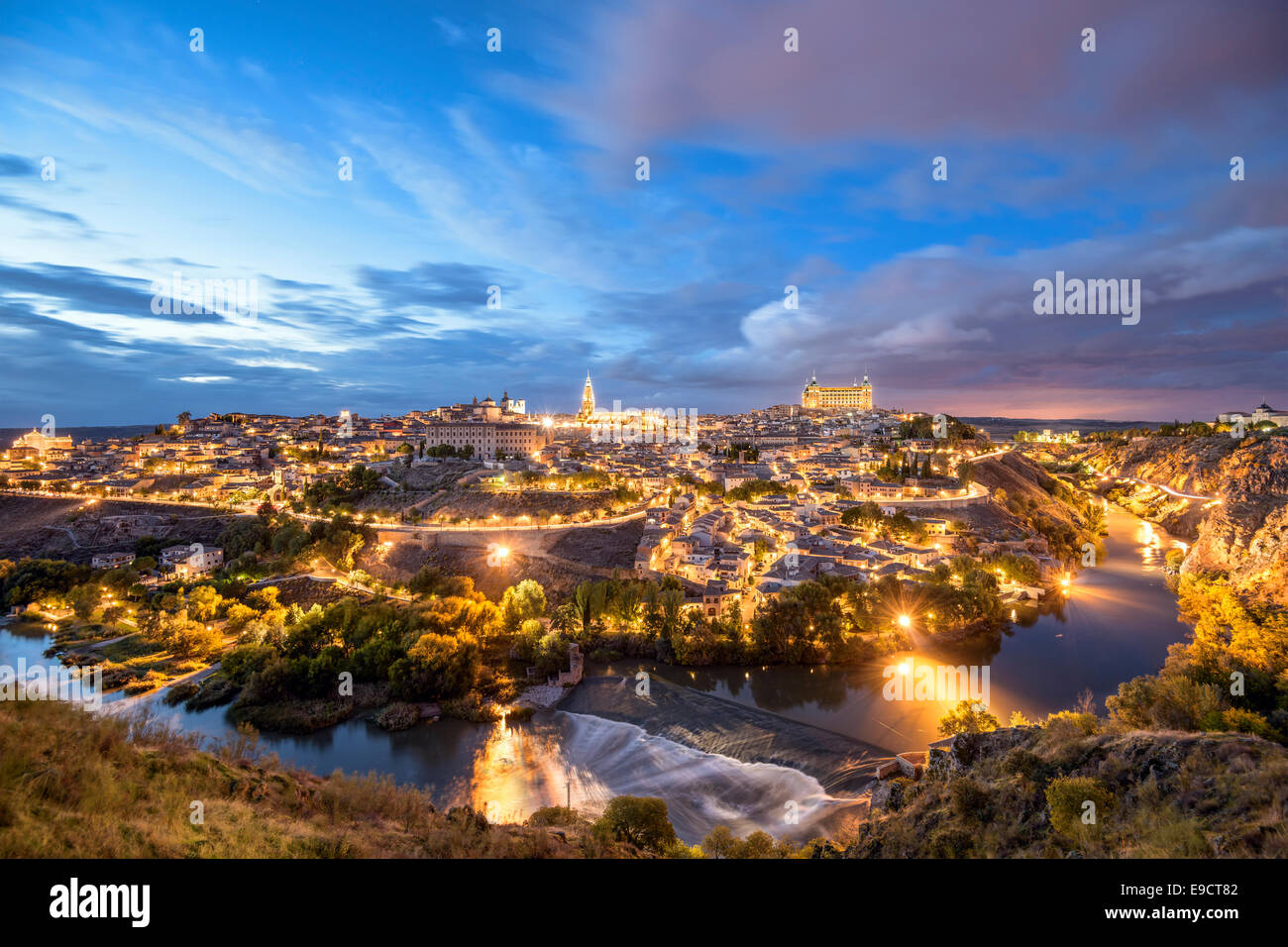 Toledo, Spain town skyline on the Tagus River. Stock Photo