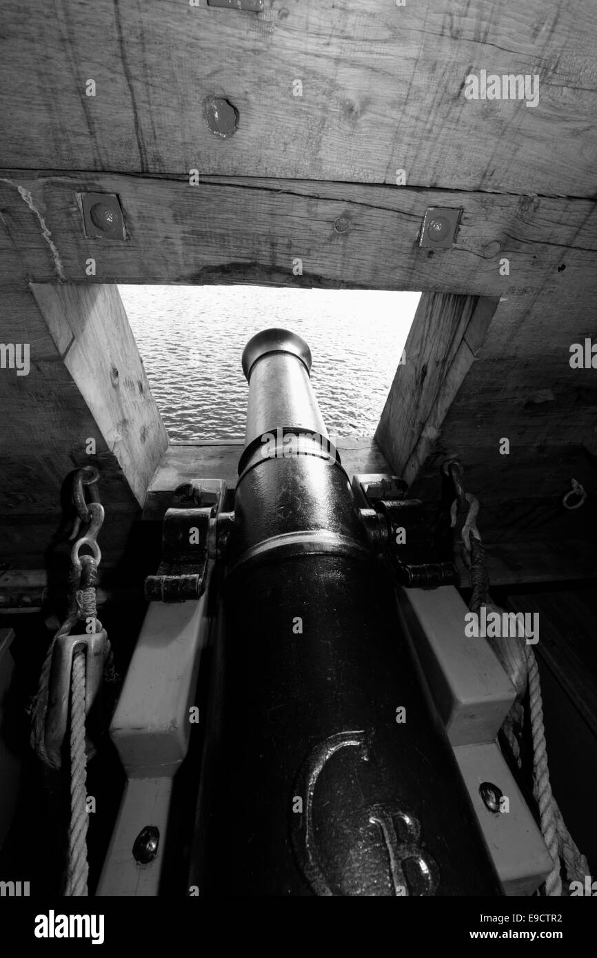 Cannon on a tall ship. Stock Photo