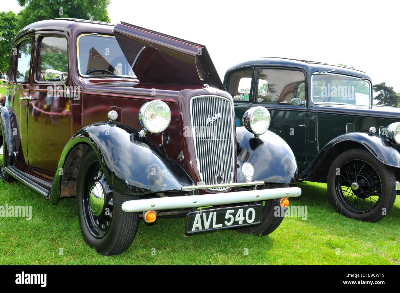 NOTTINGHAM, UK. JUNE 1, 2014 Front view of Austin vintage car for sale