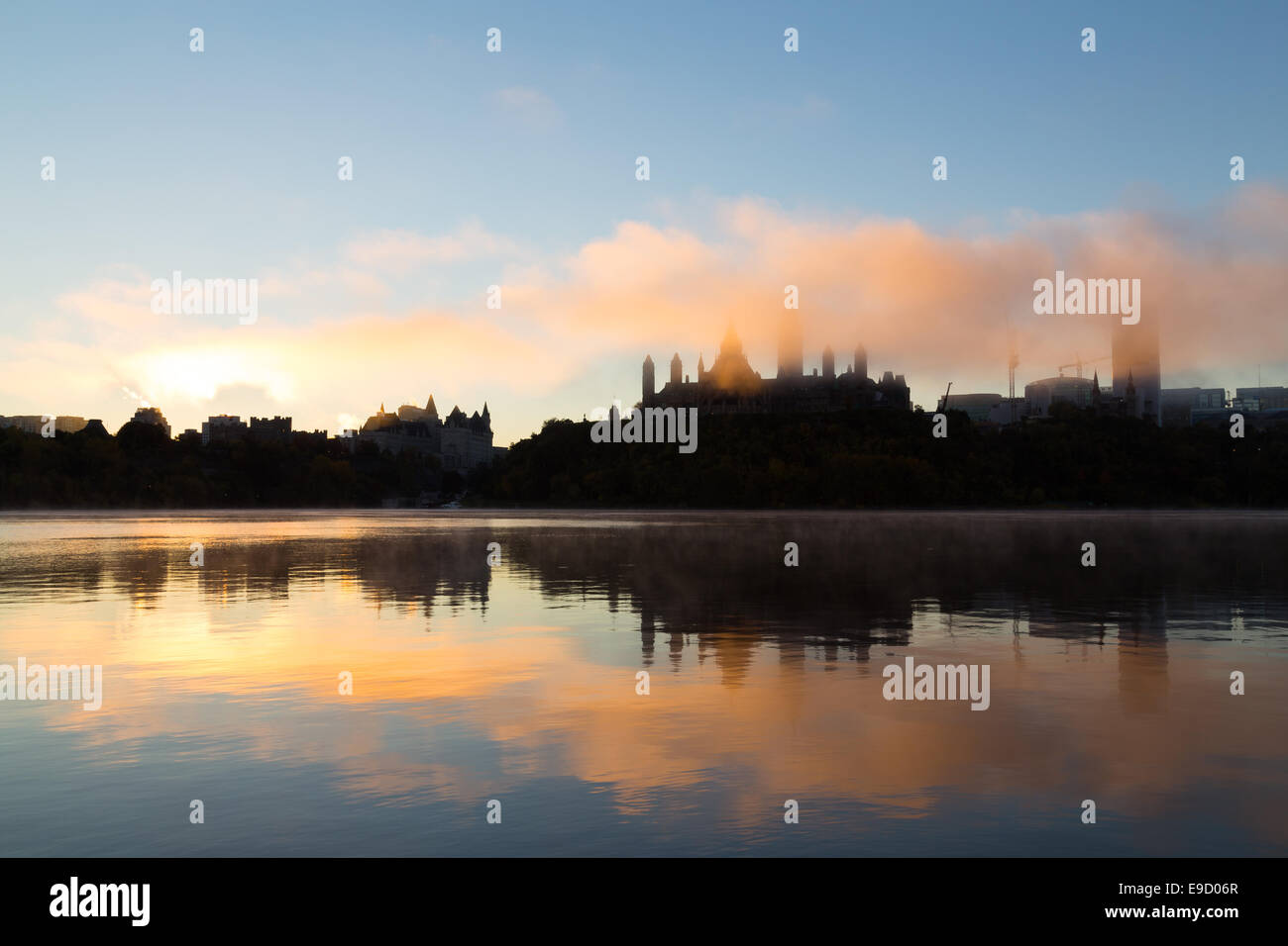 The outside of Parliament Hill at Sunrise. Stock Photo