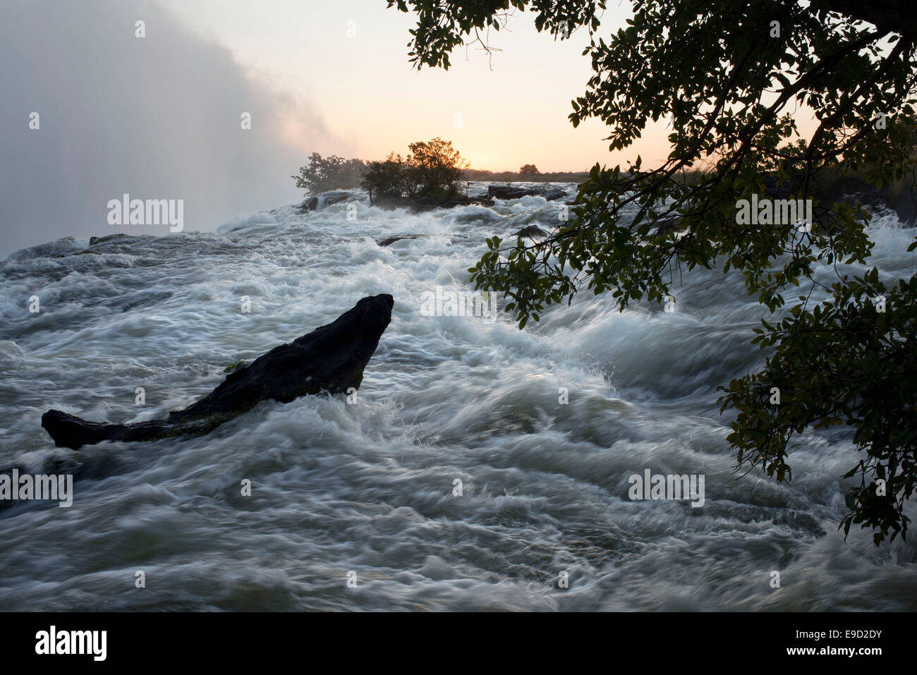 Sunset in the Victoria Falls. The Largest Waterfall in the World. The
