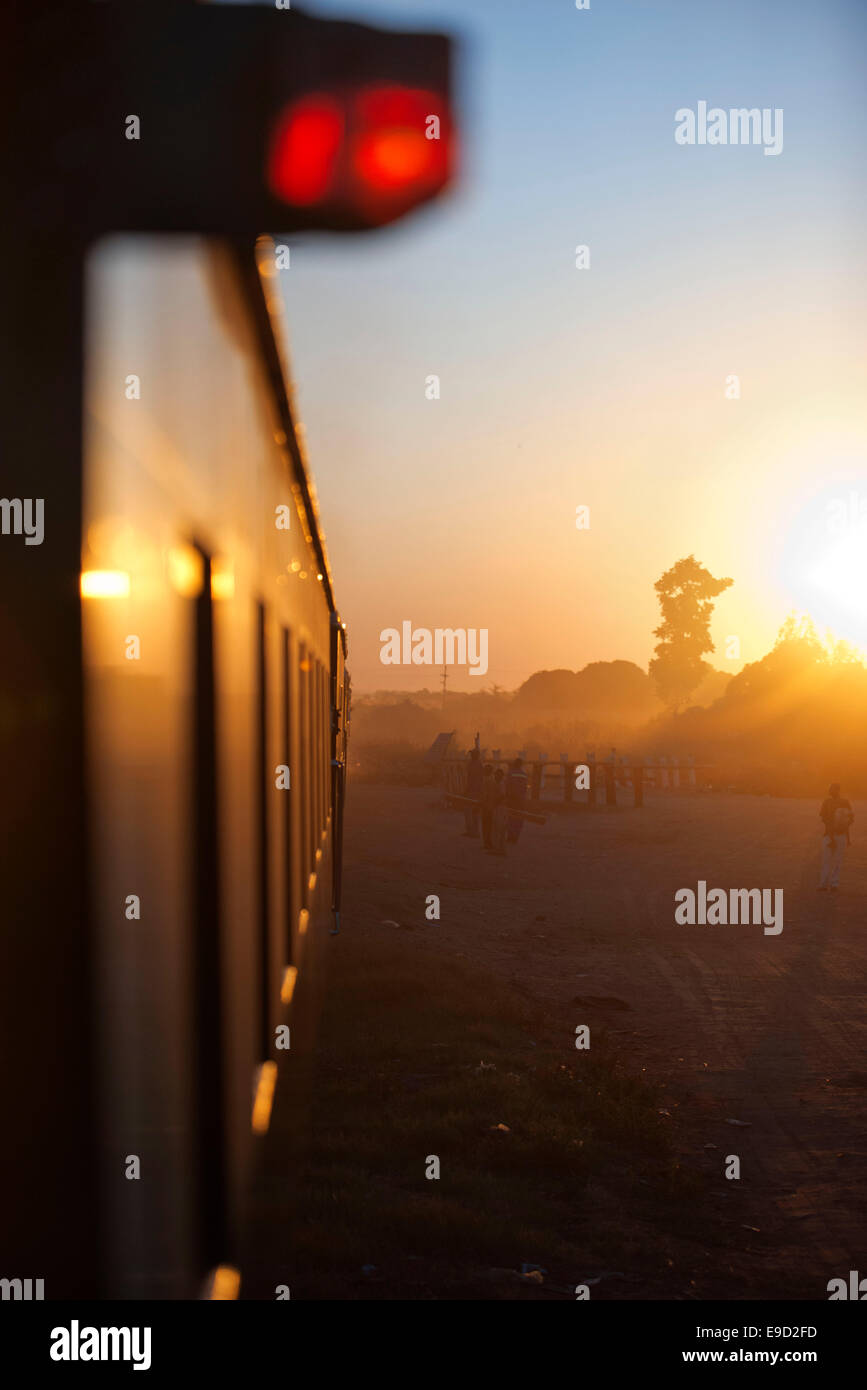 Sunset in the Royal Livingstone Express luxury train. The Steam Locomotive, 156 is a 10th Class originally belonging to the Zamb Stock Photo