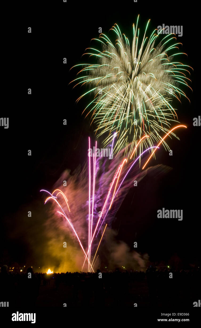 Fireworks display on Guy Fawkes night, Lindfield common, West Sussex