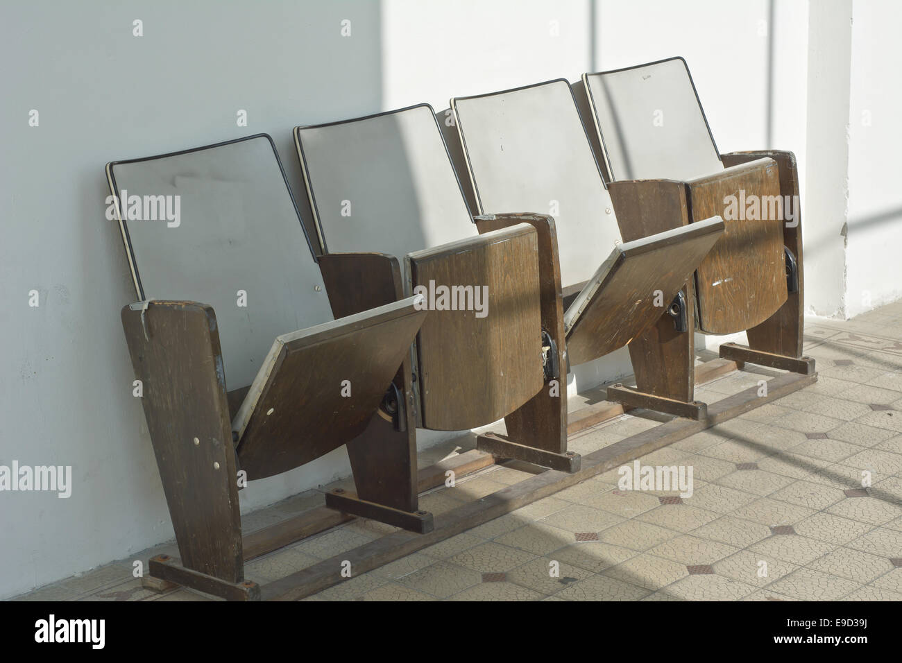 Vintage Wooden Folding Down Theater Seating Stock Photo