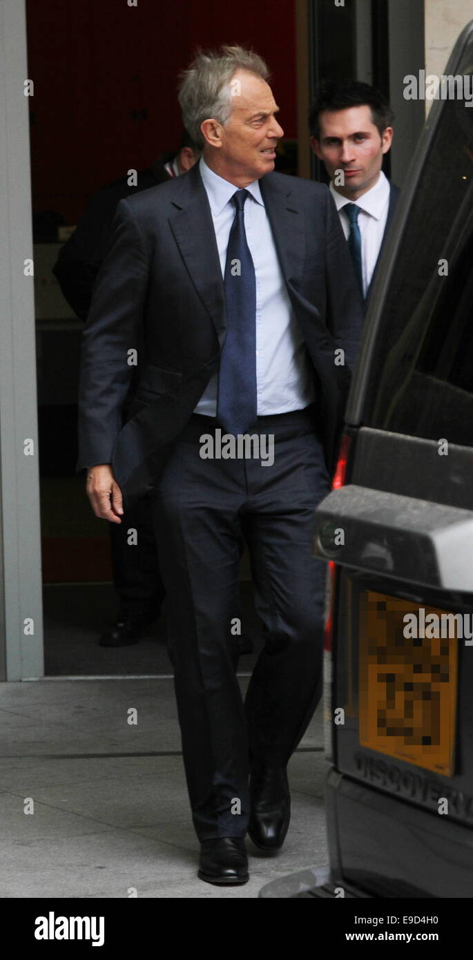 Former Labour leader Tony Blair was spotted as he exited the BBC