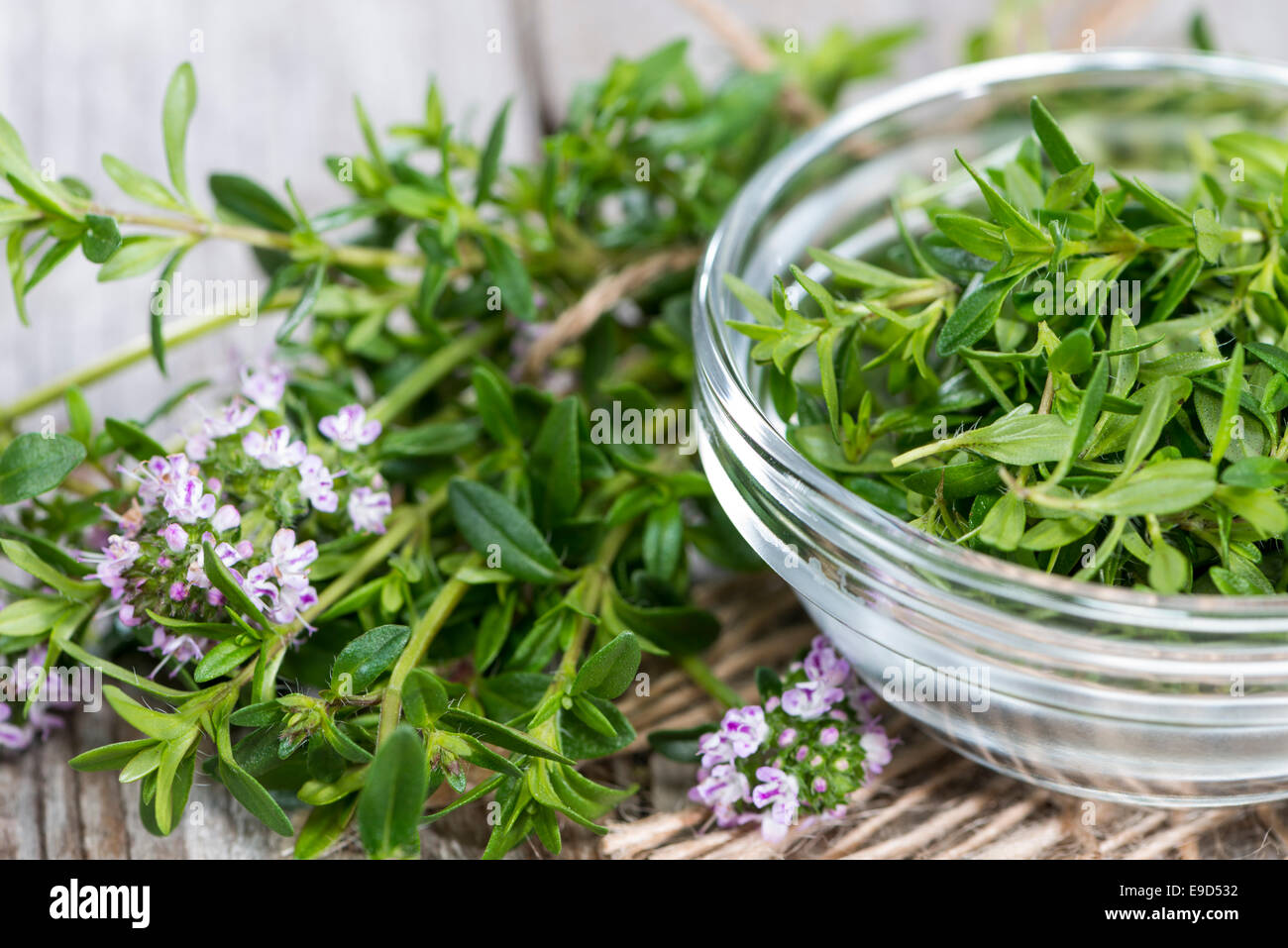 Portion of fresh Winter Savory in a small bowl Stock Photo