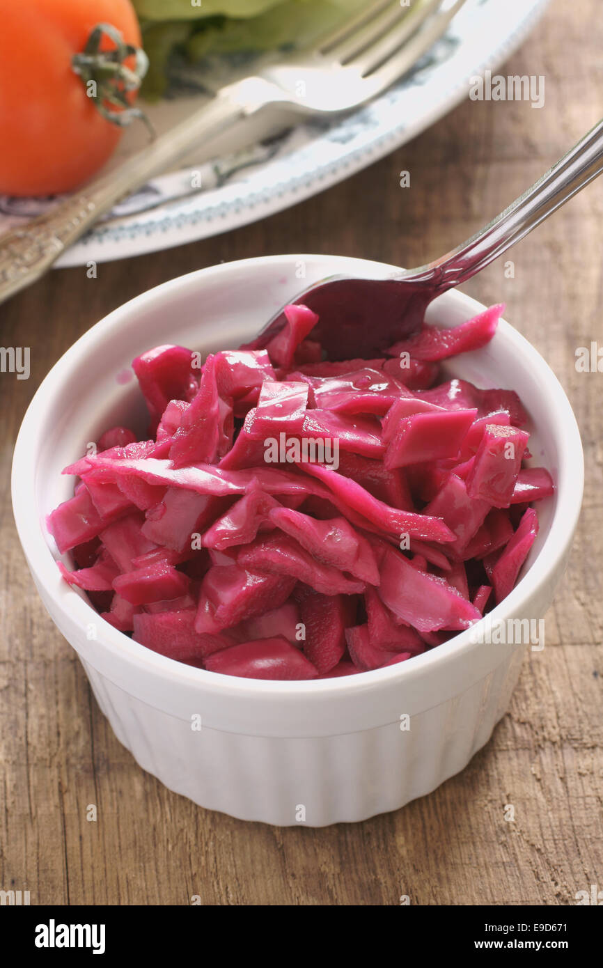 Pickled red cabbage a colourful accompaniment to cheese or meat Stock Photo