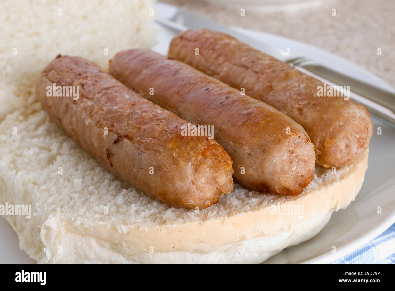 Sausage sandwich or sausage bap a favourite British snack Stock Photo