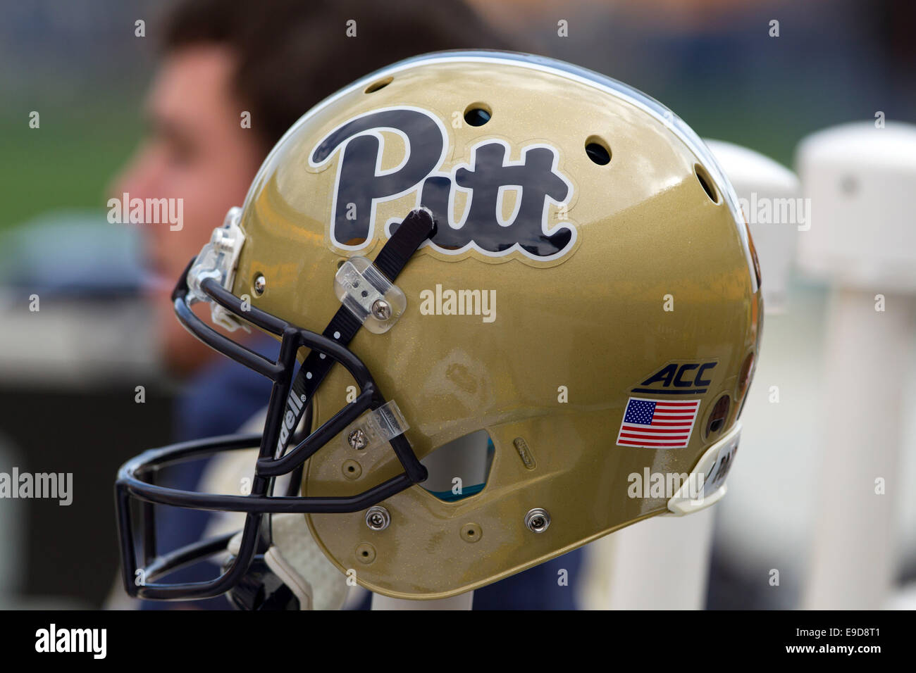 Pittsburgh, Pennsylvania, USA. 25th Oct, 2014. Pitt has brought back the 'Script Pitt'' helmet worn from 1973 - 1996. Pittsburgh will use these helmets for the remainder of the 2014 including this game between the Virginia Tech Yellow Jackets and the Pittsburgh Panthers played at Heinz Field in Pittsburgh, Pennsylvania. Credit:  Frank Jansky/ZUMA Wire/Alamy Live News Stock Photo