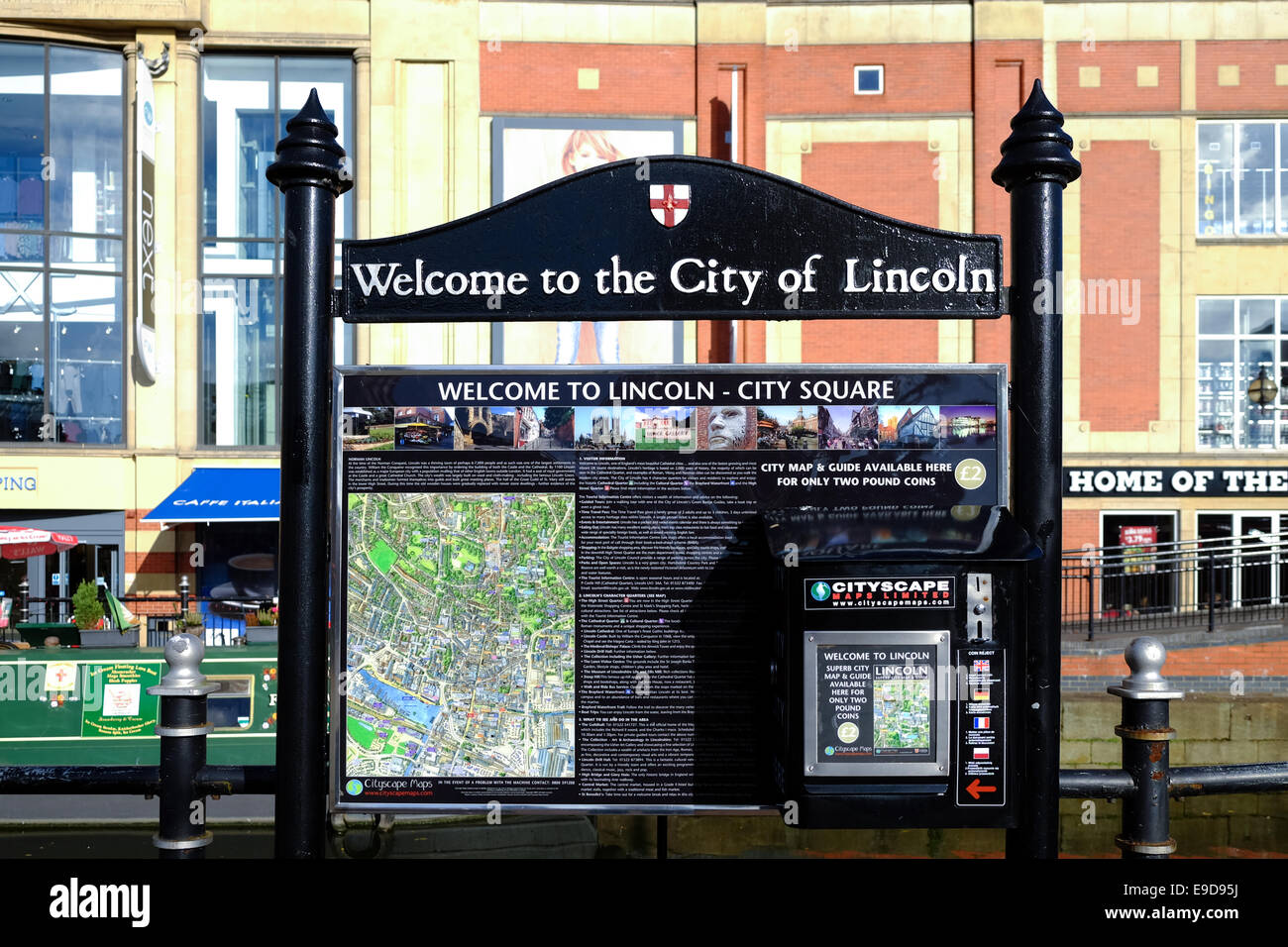 Lincoln,Lincolnshire,UK. Information Board and Map Of City Stock Photo
