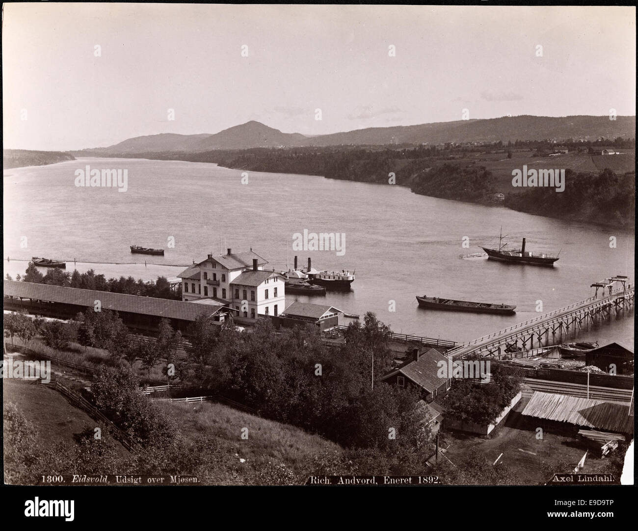 A photograph taken around 1892 showing the view over Mjøsa from ...