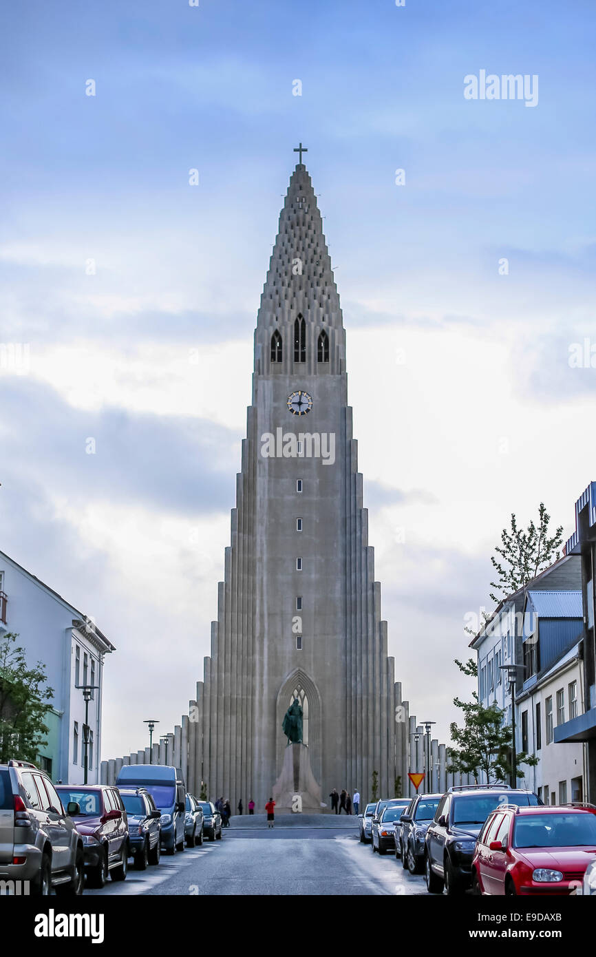 Iceland Reykjavik tower view  Hallgrimskirkja cathedral. Stock Photo
