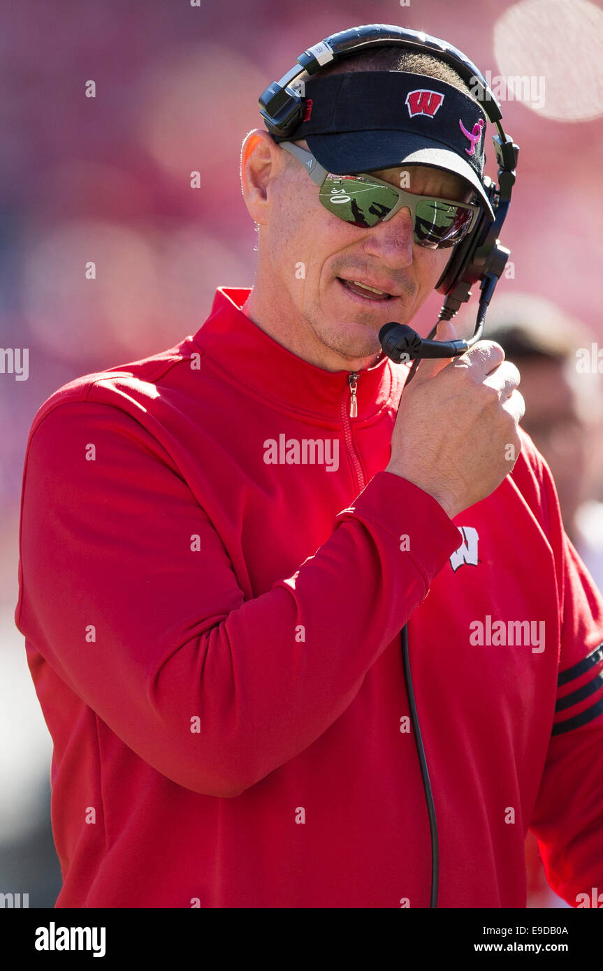 October 25, 2014: Wisconsin Badgers head coach Gary Andersen during the NCAA Football game between the Maryland Terrapins and the Wisconsin Badgers at Camp Randall Stadium in Madison, WI. Wisconsin defeated Maryland 52-7. John Fisher/CSM Stock Photo