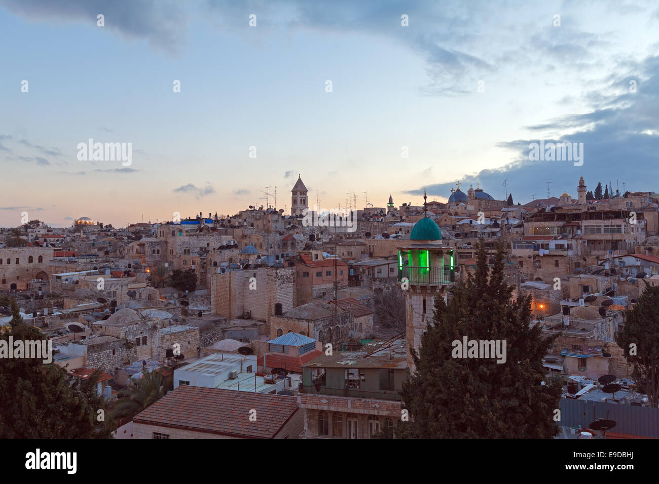 Jerusalem Old City and Temple Mount at Night, Israel Stock Photo