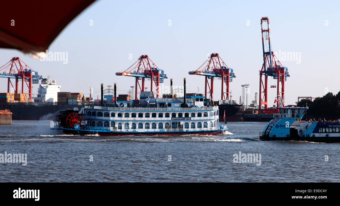 Louisiana Star, Paddle Steamer on the River Elbe, Hamburg. Stock Photo