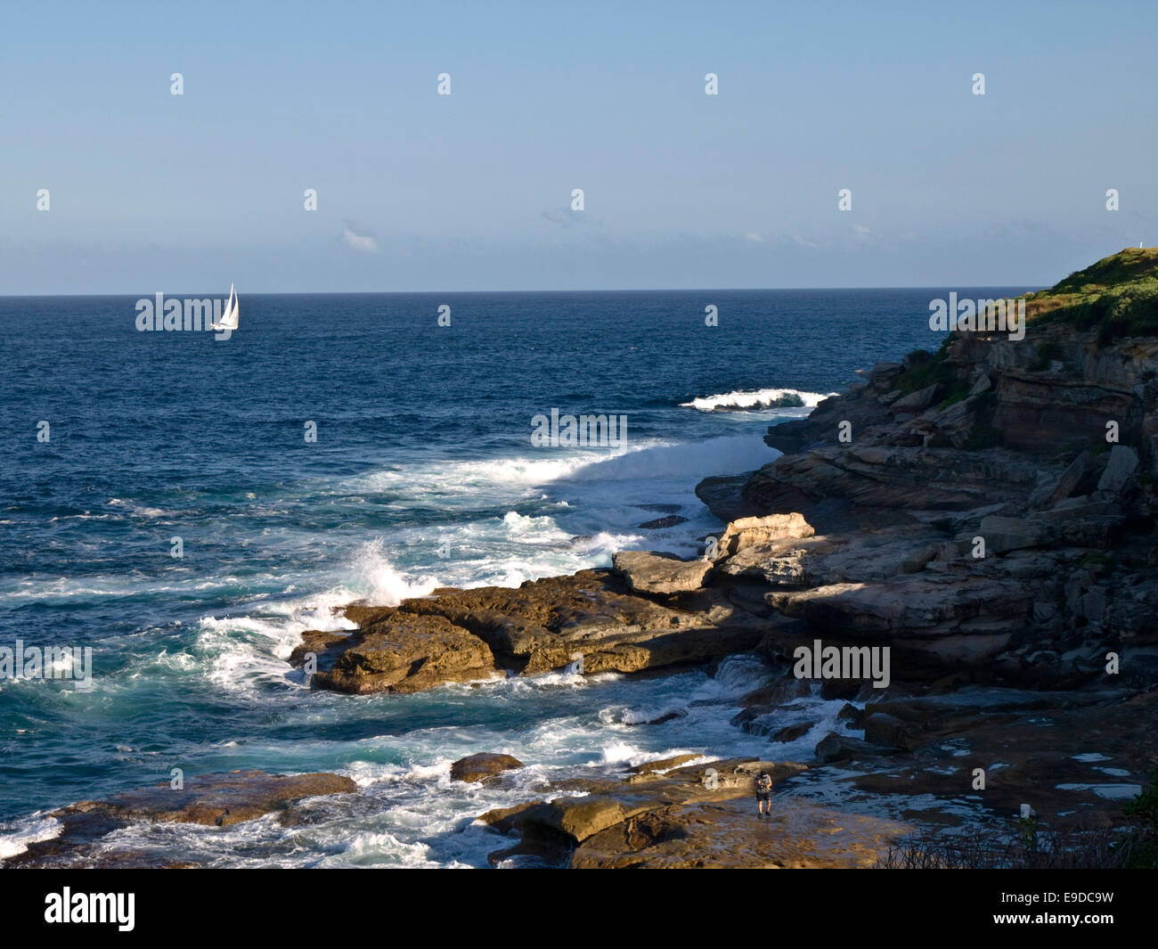 Australia: Seascape with yacht from Maroubra, Sydney, NSW Stock Photo