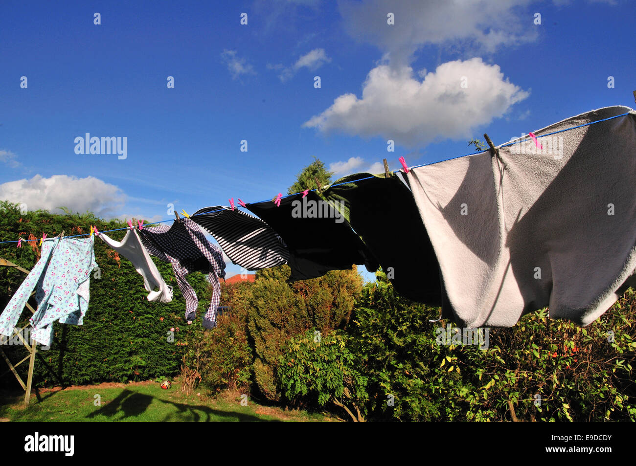 Washing blowing in the wind Stock Photo