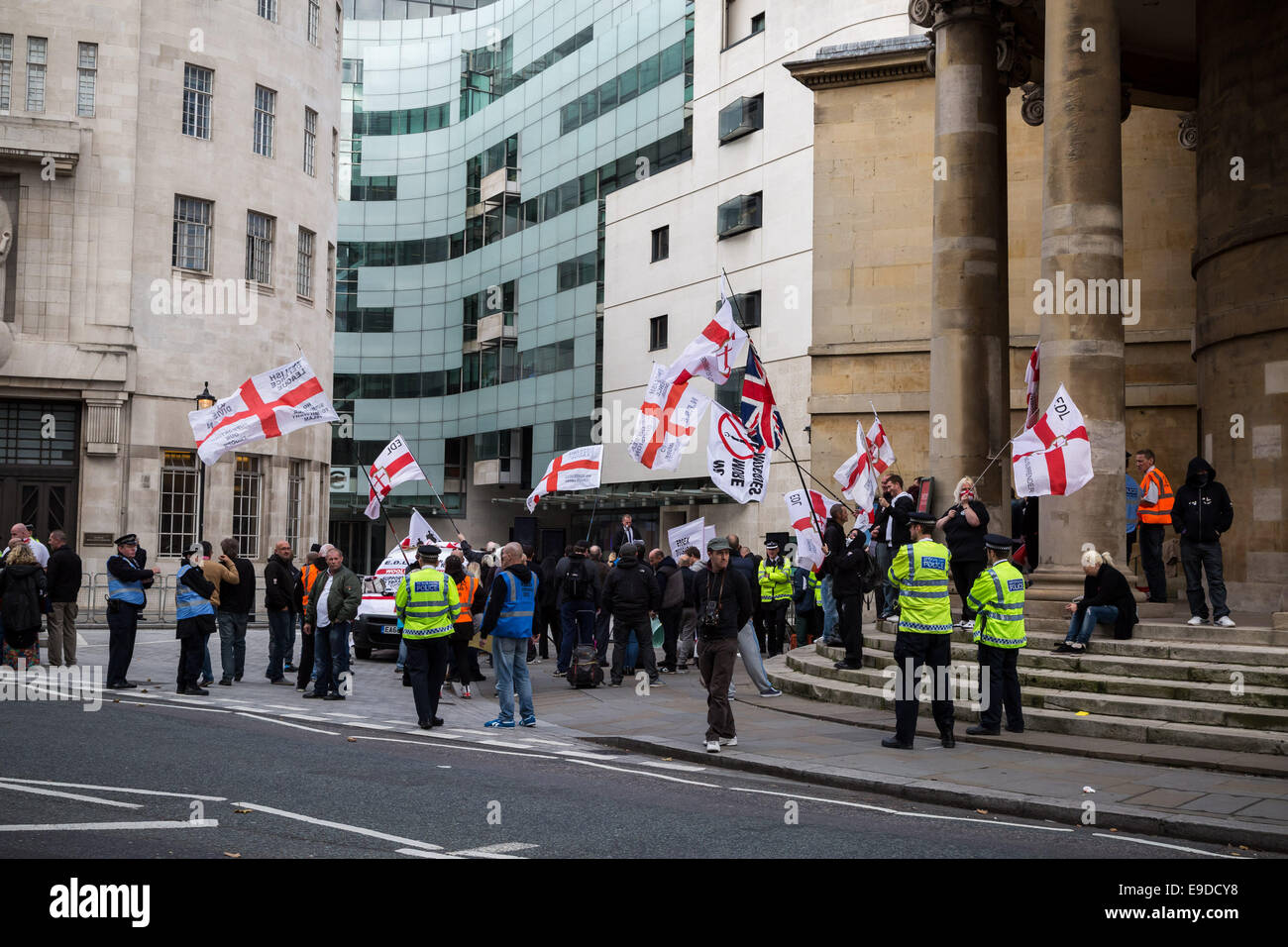London, UK. 25th Oct, 2014.  English Defence League protest outside BBC HQ 2014 Credit:  Guy Corbishley/Alamy Live News Stock Photo